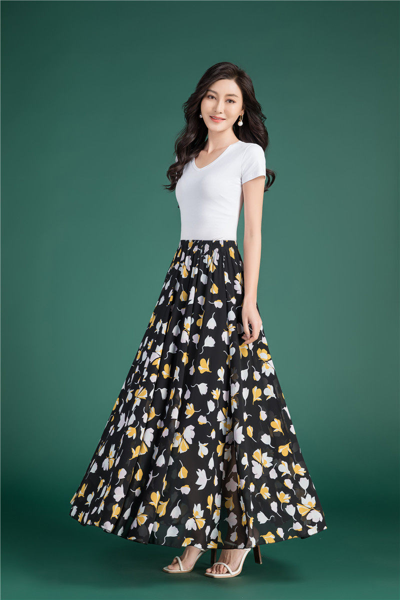 Female Summer Elegant Plus Size 4XL 5XL 6XL Fashion Polka Dot Black Chiffon Long Maxi Ladies Skirts for Womens