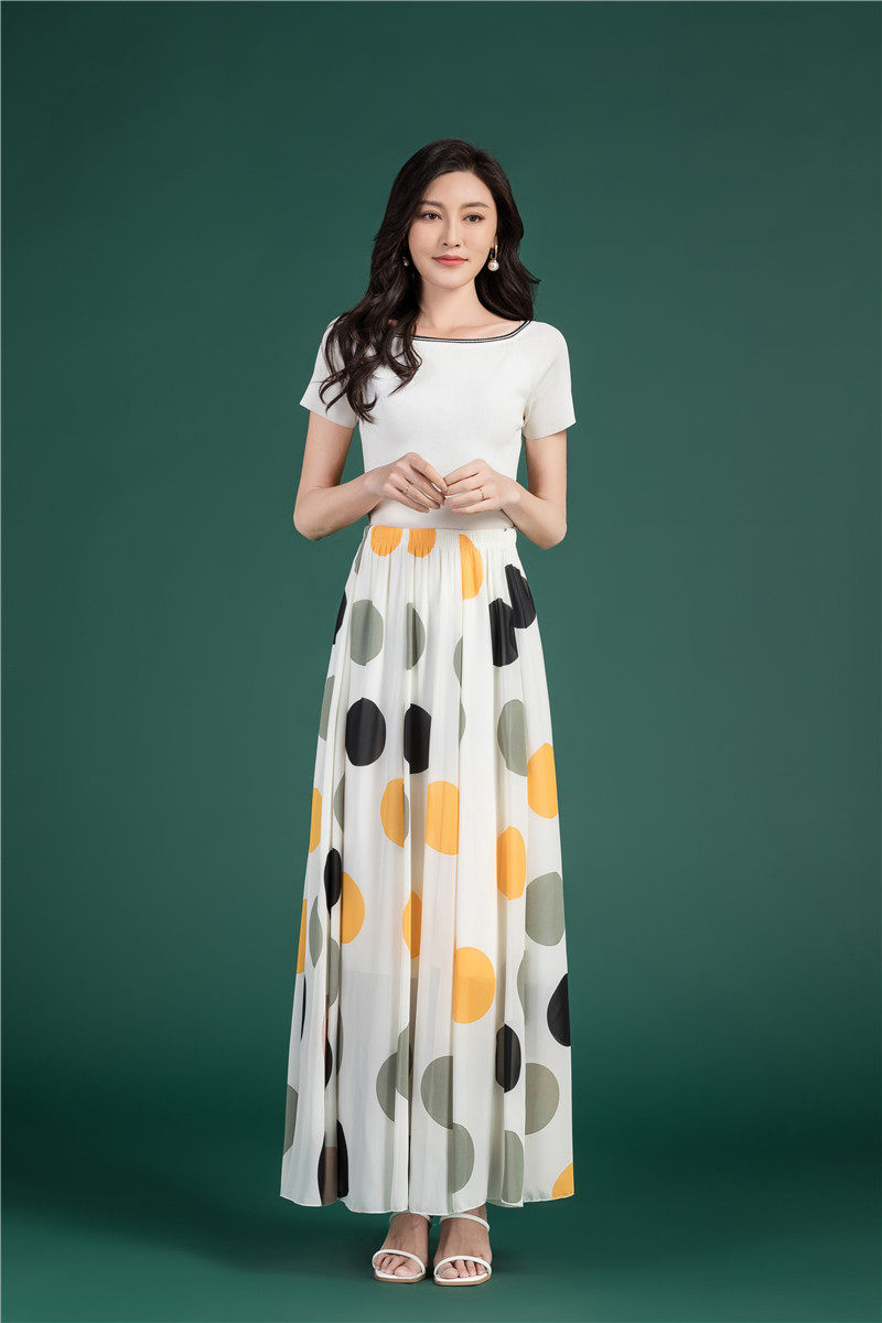 Female Summer Elegant Plus Size 4XL 5XL 6XL Fashion Polka Dot Black Chiffon Long Maxi Ladies Skirts for Womens