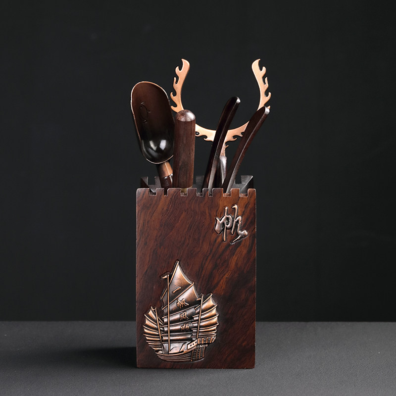 Ebony Sandalwood Tea Ceremony Six Gentlemen Tea Clip Tea Needle Pure Copper Tea Spoon Kung Fu Tea Set Solid Wood Tea Tray Accessories Tea Ceremony Zero Matching