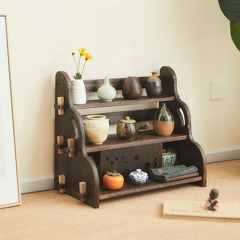 Bogu Rack Solid Wood Chinese Style Partition Pendulum Small Multi-Treasure Tea Cabinet Tea Set Display Shelving Tea Shelf