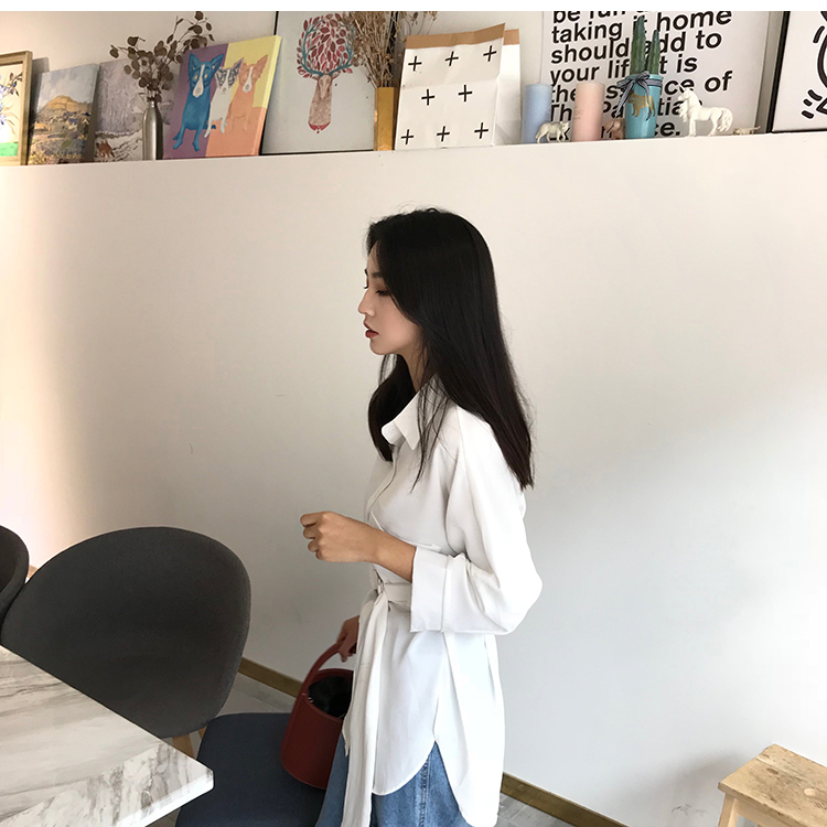 VK旗艦店 韓國風復古九分袖休閒襯衫翻領長袖上衣
