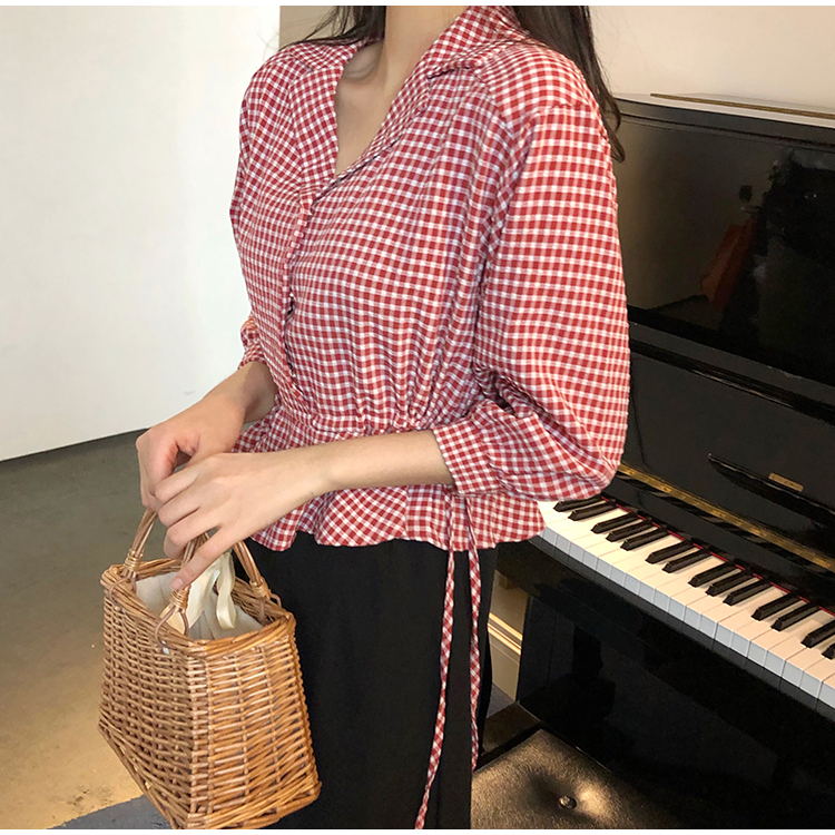 VK旗艦店 韓系時尚格紋襯衫短袖上衣