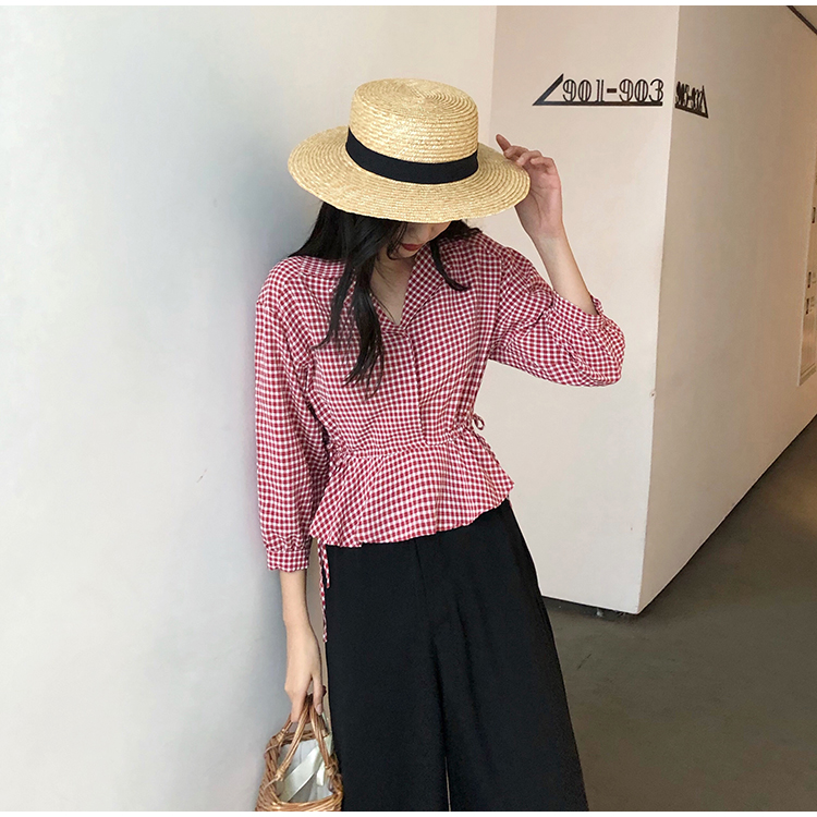 VK旗艦店 韓系時尚格紋襯衫短袖上衣