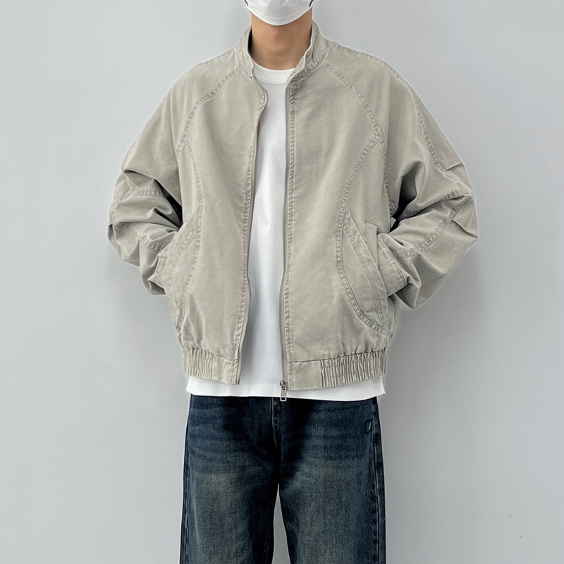 American Retro Small Stand-Up Collar Work Jacket for Men, New Spring Cotton Japanese Style Versatile Loose Casual Coat Trendy