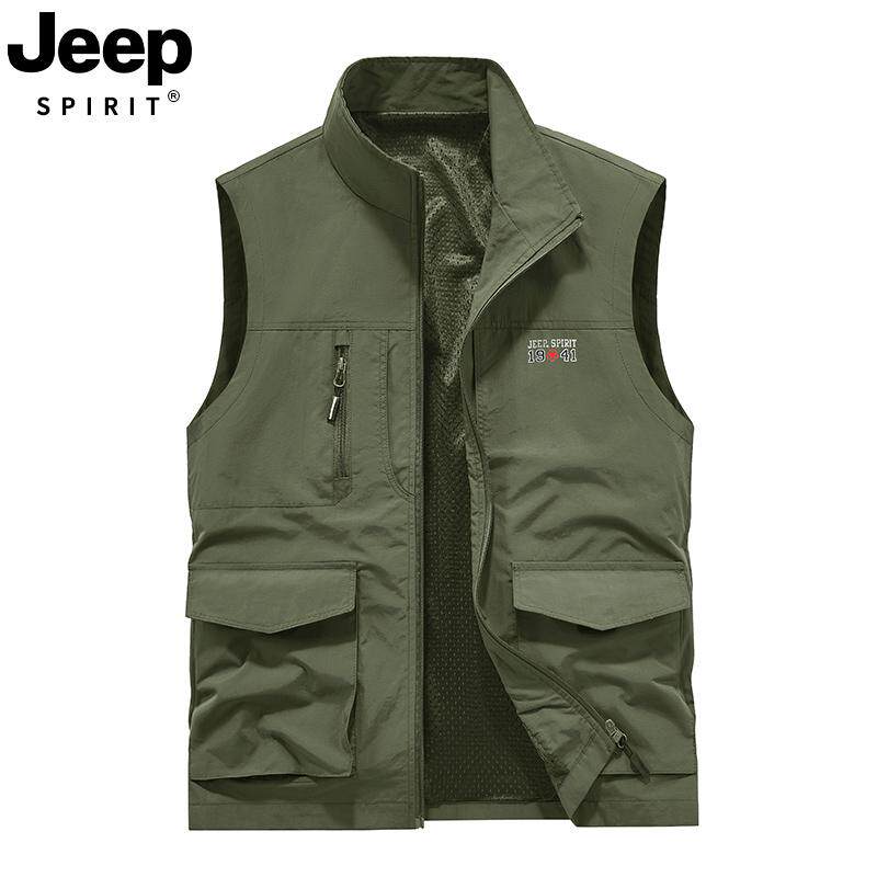 JEEPSPIRIT stand collar waterproof vest for middle-aged and elderly people