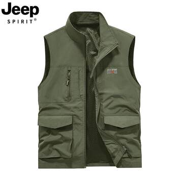 Jeepspirit stand collar waterproof vest for middle-aged and elderly people
