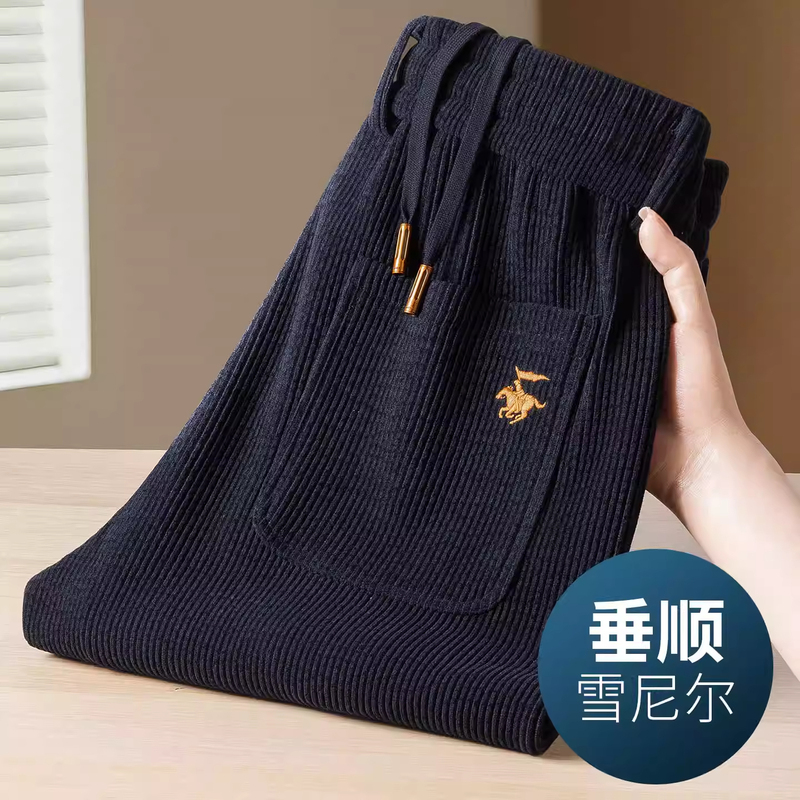 Italian High-End Chenille Fleece-Lined Casual Pants for Men, Autumn and Winter Thickened Business Loose Straight-Leg Wide-Leg Trousers