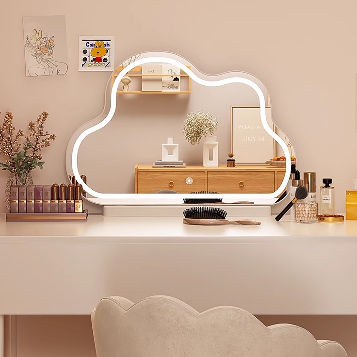 Simple Desktop Vanity Mirror with Light, Led Makeup Mirror, Trendy Smart Mirror, Large Desktop Smart Cloud Mirror