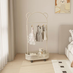 Cream-Style Children's Floor-Standing Bedroom Clothes Rack, Living Room Household Movable Coat Rack, Metal Bag Storage Rack