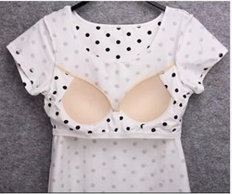 Mùa hè với miếng đệm ngực váy ngủ ngắn tay cotton modal miễn phí áo ngực cup một kích thước lớn phục vụ nhà đồ bộ mặc nhà
