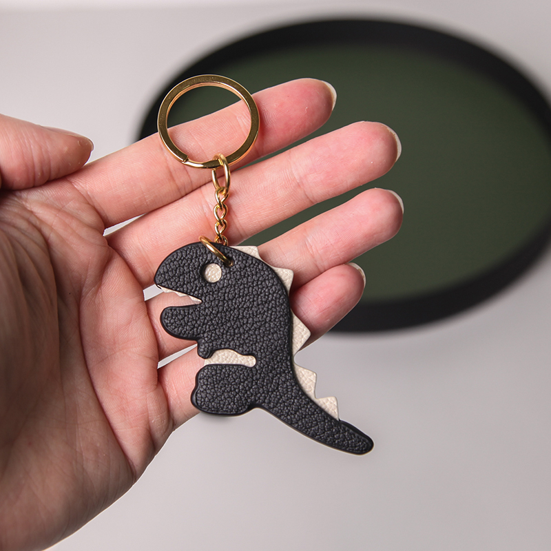 Big Sale! Genuine Leather Handmade French Sully Goatskin Small Dinosaur Pendant Creative Keychain Cute