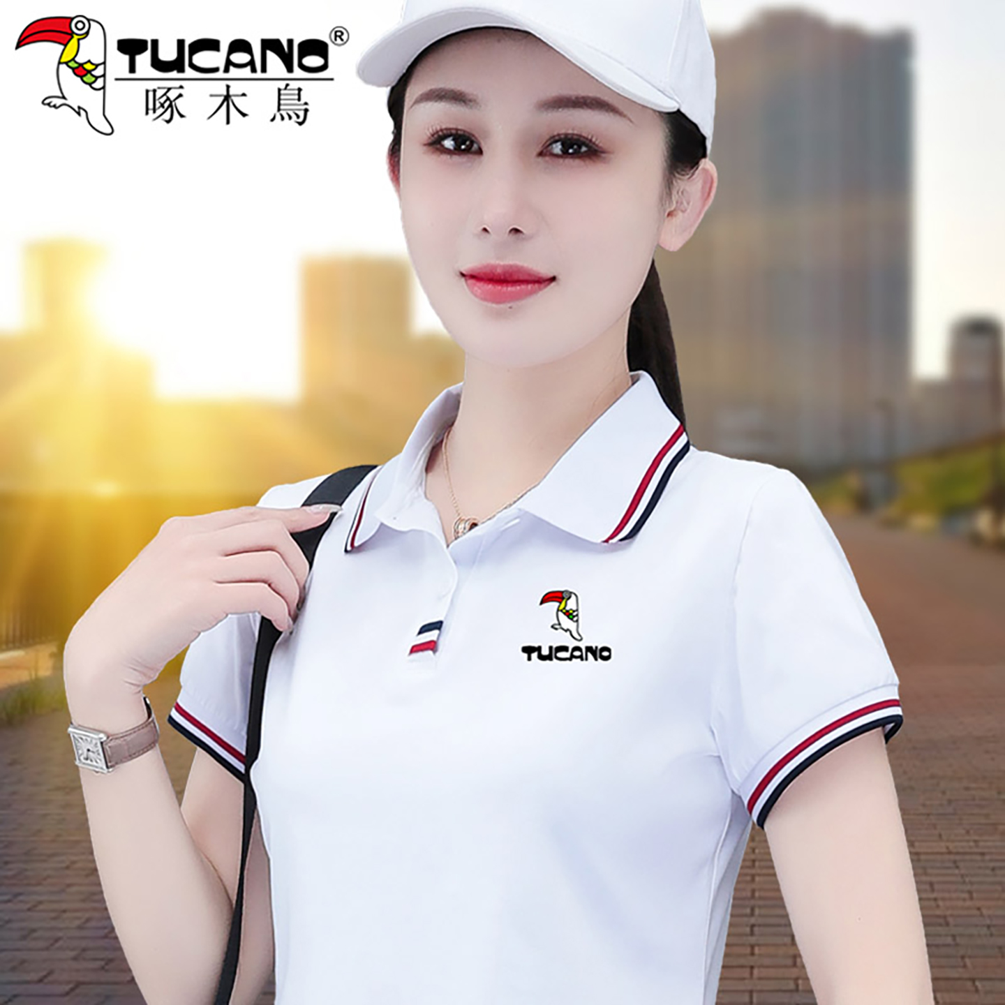 啄木鸟纯棉白色短袖t恤女士夏季2025新款妈妈polo衫体恤翻领上衣T