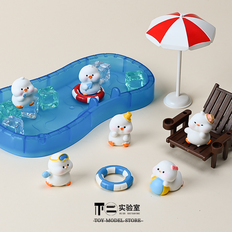 Blind Bag Mini Cute Duck Simulation Swimming Pool Miniature Animal Model Doll Toy Scene Decoration Micro Landscape
