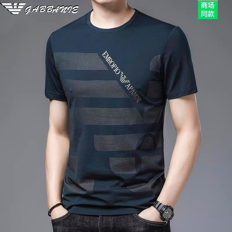 Authentic Italian Men's Short-Sleeved T-Shirt, Summer High-End Middle-Aged Men's Ice Silk Round-Neck Large Size Half-Sleeved T-Shirt Authentic Italian Men's Short-Sleeved T-Shirt, Summer High-End Middle-Aged Men's Ice Silk Round-Neck Large Size Half-Sleeved T-Shirt