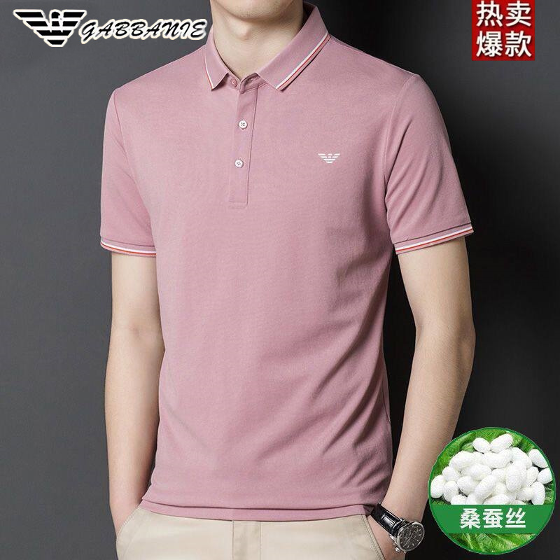 Authentic Italian Men's Clothing 2026 Summer New Style Mulberry Silk Short-Sleeved T-Shirt Men's Lapel Ice Silk Trendy Polo Shirt