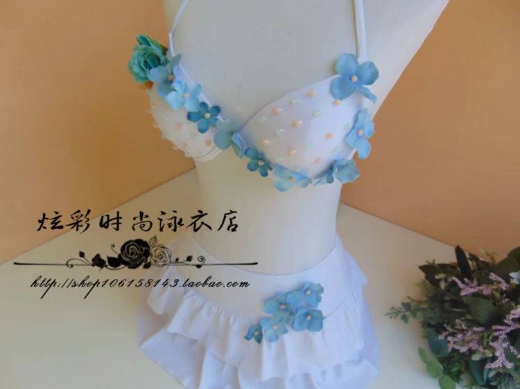 Tự làm bằng tay bức tranh sơn dầu kết cấu váy hoa bikini xẻ tà áo tắm phụ nữ có gọng áo tắm suối nước nóng - Bikinis