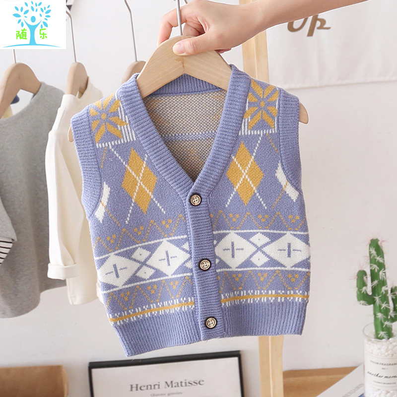 Boy sweater waistcoat spring autumn baby knit small vest children outwear warm-and-shoulder infant cardio-hoodie waistcoat