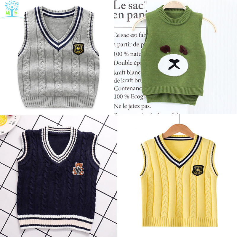 Boys baby knitted sweater vest 2020 new spring and autumn thin section children's Korean version of the Western style sweater vest