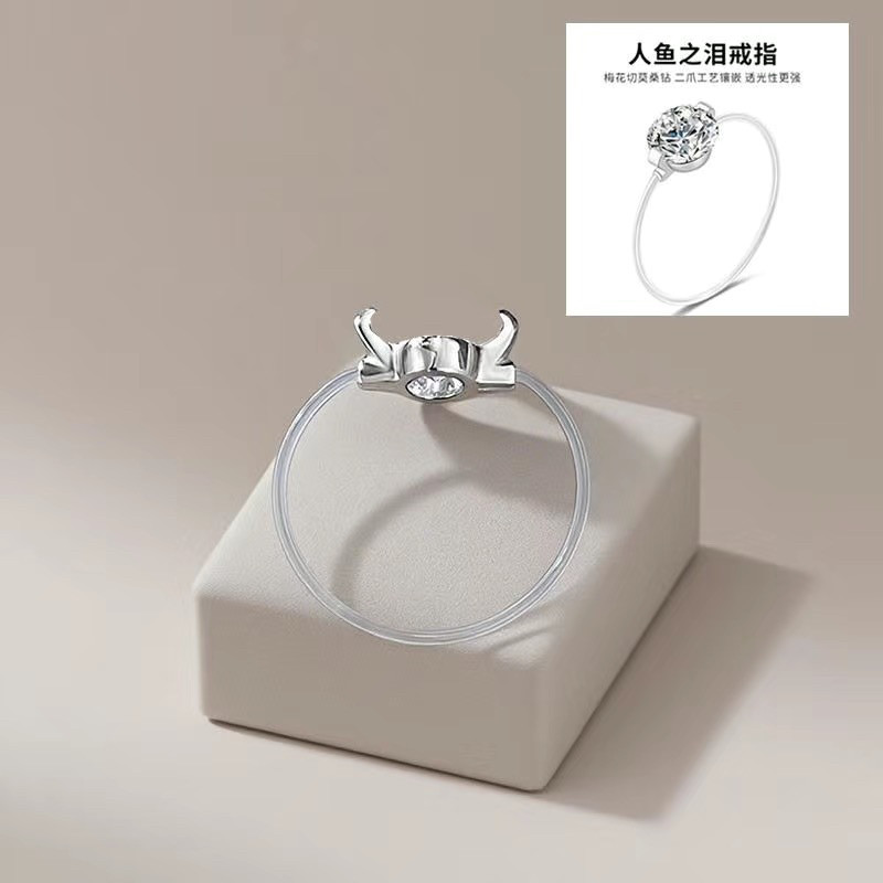 Ring Holder S925 Sterling Silver Mermaid Tears Ring Holder Simple Invisible Moissanite Transparent Fishing Line New Female Ring