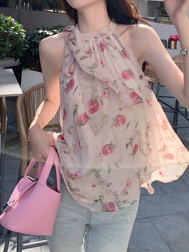 Шифоновая летняя футболка без рукавов, французский стиль, свободный крой, подходит для подростков, по фигуре