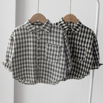 Loose version percussion comfortable children long sleeve shirt boy shirt boy shirt baby spring dress child cotton and linen plaid shirt