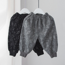Slightly thick childrens pants boatpants foreign spring and autumn clothes loose baby tie pants children casual pants