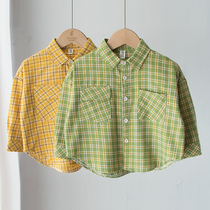 Joker plaid shirt childrens shirt loose Korean version of boys long sleeve spring and autumn shirt Children Baby autumn clothes