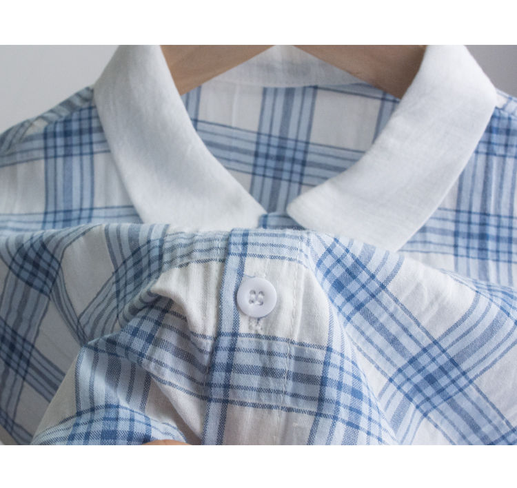 Áo sơ mi kẻ sọc retro, áo sơ mi ngắn tay cho bé, bé trai, bé trai, cotton, mùa hè, mỏng, mặc trẻ em - Áo sơ mi váy trẻ em hàn quốc