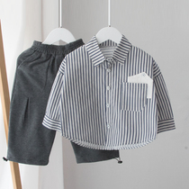 Both inside and outside wear good-looking childrens shirts Cotton Spring and Autumn Children Baby shirts boys striped tops tide