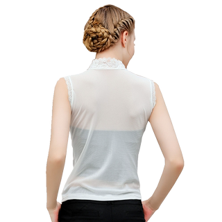 黑色高领无袖吊带背心女外穿网纱打底衫内搭紧身上衣雪纺蕾丝衫潮