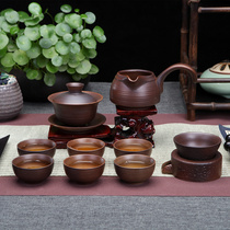 Chai burnt Gong tea set Ru kiln blue and white honeycomb hollow hollow wood burning kung fu tea set set household Cup Teapot