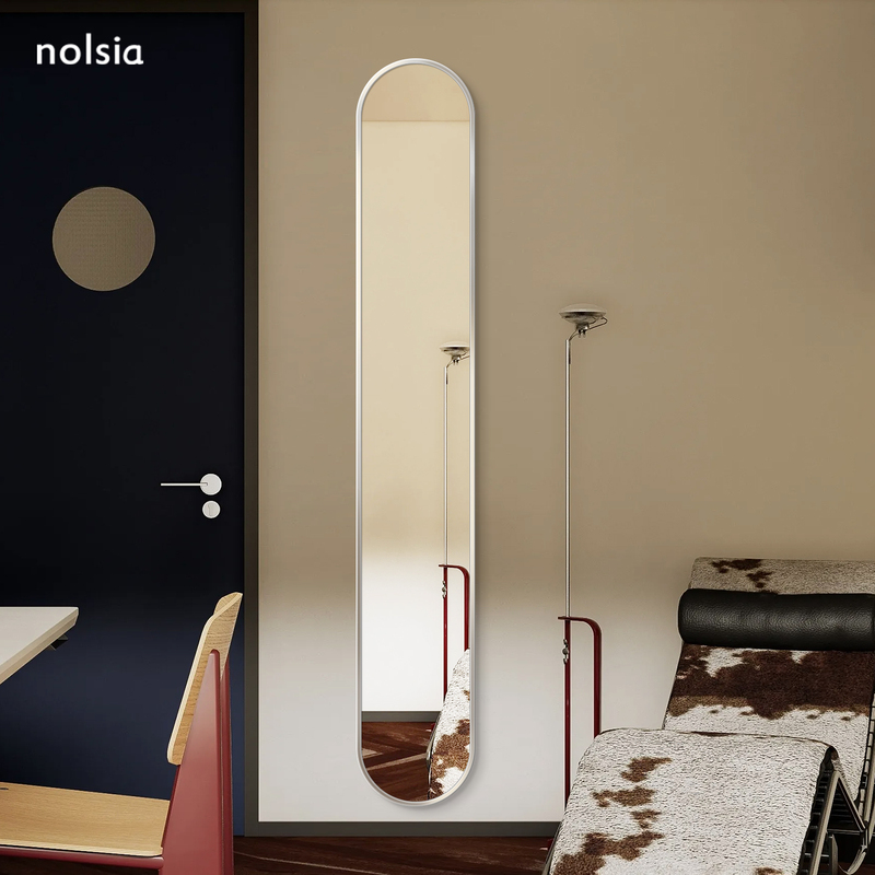 Bauhaus Bright Silver Ultra-Narrow Full-Length Mirror Wall-Mounted for Living Room Entrance Decoration, Slim Strip Dressing Mirror
