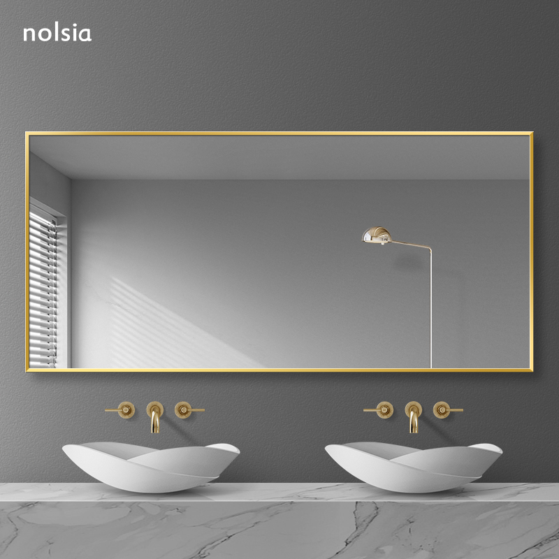 Light Extravagant Aluminum Frame Bathroom Mirror Makeup Room Toilet Mirror Wall-mounted Cosmetic Mirror Bathroom Mirror Hanging Wall Nordic Wind Mirror