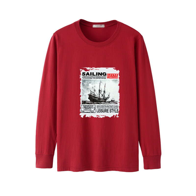 Áo thun cotton nam cộng với phân bón XL áo thun dài tay giản dị thể thao béo trẻ trung áo chống đạn mùa thu phong cách mới áo phông rộng nam