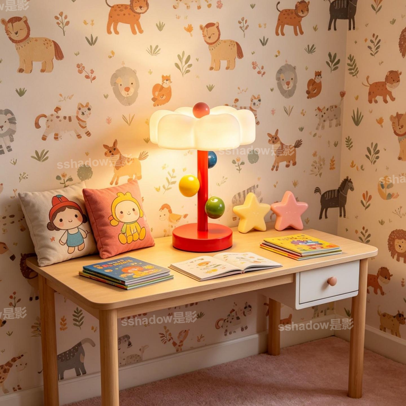 Nordic Style Fun Children's Room Table Lamp with Contrasting Color Polka Dot Design Cloud Lamp for Children's Room, Bedroom, Study, Universal Eye Protection Lamp Nordic Style Fun Children's Room Table Lamp with Contrasting Color Polka Dot Design Cloud Lamp for Children's Room, Bedroom, Study, Universal Eye Protection Lamp