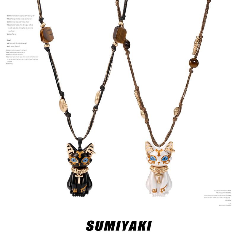 Sumiyaki Eye of Life Pharaoh Egyptian Cat Sweater Chain Cat Ankh Tiger Eye Stone Handmade Beaded Necklace Sumiyaki Eye of Life Pharaoh Egyptian Cat Sweater Chain Cat Ankh Tiger Eye Stone Handmade Beaded Necklace