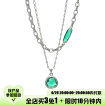 Sumiyaki original small crowdsourced green shadow zircons necklace woman senior feel light and luxurious lock bone chain 2022 New wave