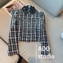 Fan-style small fragrant wind grid long sleeve jacket woman 2022 Spring and autumn new loose and thin and short foreign air blouses