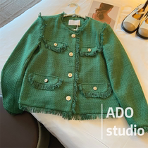 Green coat girl fragrance 2022 autumn and winter new French fame style senior senior young man long sleeve coat