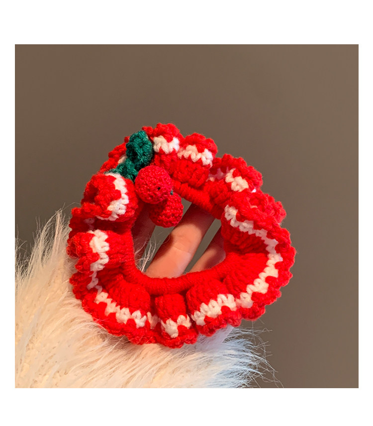 食颜派 圣诞颂歌~红色樱桃针织毛线大肠发圈 1个装【手工钩织的圣诞甜妹密码】