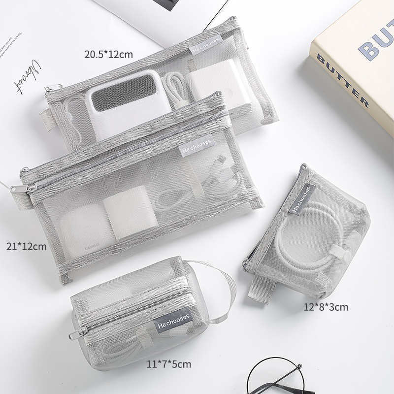 Large-Capacity Transparent Nylon Storage Bag for Organizing Data Cables, Earphone Cables, Multifunctional Mobile Phone Accessories, Card Holder, Id, Keys, USB Flash Drive, USB Dongle, Makeup Bag, Lipstick, Digital Coin Purse, Portable Handbag