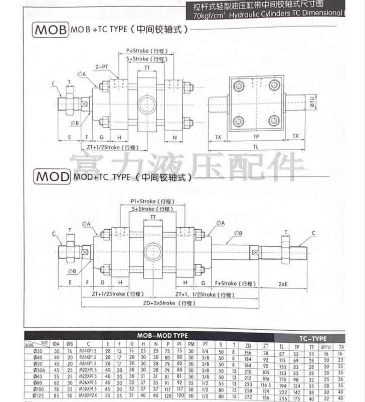 Xi lanh khuôn nhẹ MOB xi lanh thủy lực hai chiều MOB30/40/50*50 100 150 200 250 300