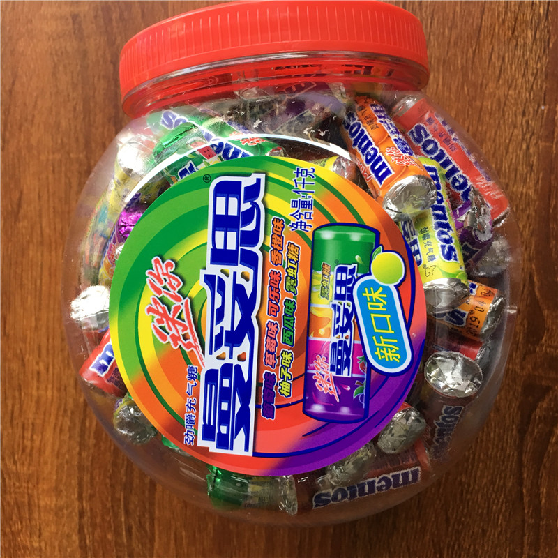 Mantoth chewy and inflated sugar 1kg with 100 Bucket Loaded Mixed Fruit Taste Children Crispy candy Little snacks