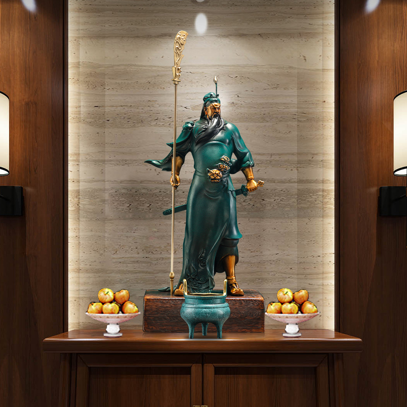 All-Brass Fortune-Attracting Guan Gong Figurine, Guan Er, for Living Room, Entrance, Company, Store Front Desk, Opening, Housewarming Gift