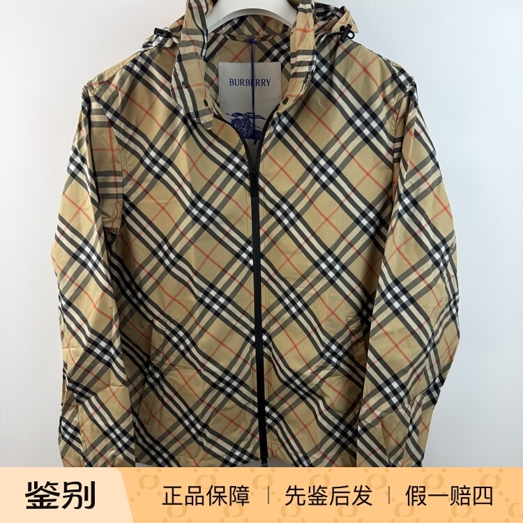 Domestic In-Stock Burberry New Hooded Plaid Jacket Waterproof Windbreaker