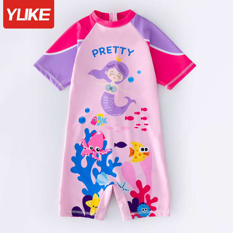 Children's Swimsuit 2021 New Small and Middle Children Men and Women Swimsuit Baby One-piece Short Sleeve Hot Spring Quick Dry Swimsuit