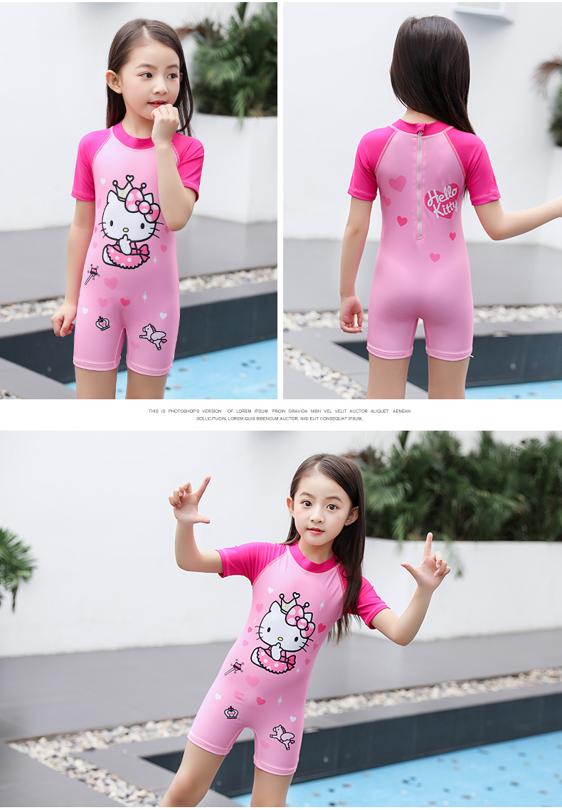 Hellokitty cô gái áo tắm cô gái võ sĩ liền kề áo tắm trẻ em nhỏ trẻ em lớn tay áo ngắn chống nắng đồ bơi bộ đồ nàng tiên cá cho bé