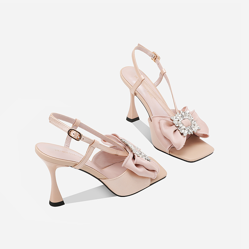 Elegant Stiletto Bow Sandals for Women 2026 Summer New Style Genuine Leather French Square Toe Open Toe Fairy Style High Heels