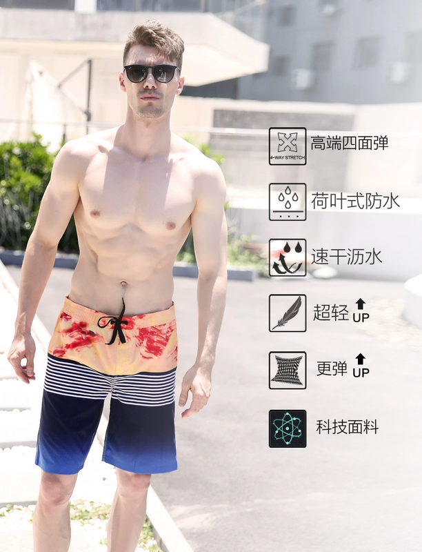Quần áo đi biển nhanh khô quần không thấm nước mùa hè năm điểm quần bơi nam và nữ kích thước lớn đi biển kỳ nghỉ quần short hoa