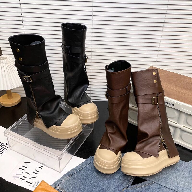 Hong Kong 2026 Autumn Over-The-Knee Riding Boots for Women, 7cm Thick-Soled High-Tube Boots, Retro Slimming Women's Boots